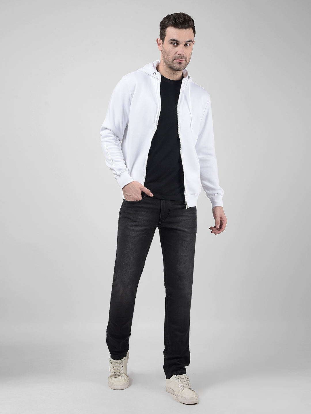 Numero Uno Men White Zip-Up Hoodie